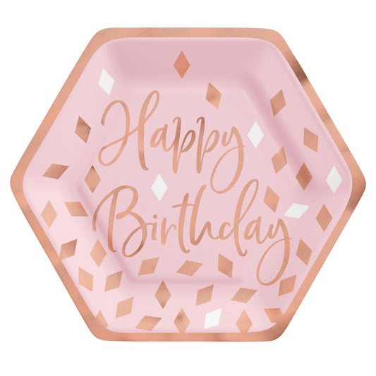 Blush Birthday 17cm Hexagonal Metallic Paper Plates