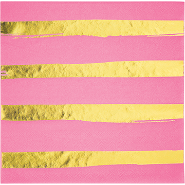 Touch of Colour Candy Pink & Gold Foil Striped Lunch Napkins