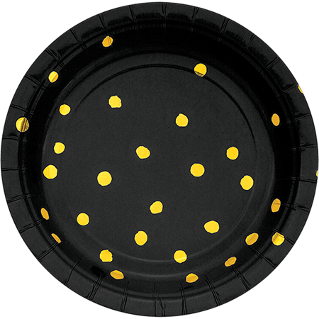 Touch of Colour Black Velvet & Gold Foil Dots Lunch Plates Paper 18cm