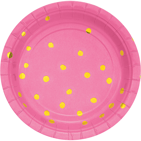 Touch of Colour Candy Pink & Gold Foil Dots Lunch Plates Paper 18cm