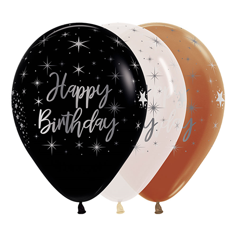 Sempertex 30cm METALink Happy Birthday Fashion &Metallic Assorted Latex Balloons 12PK