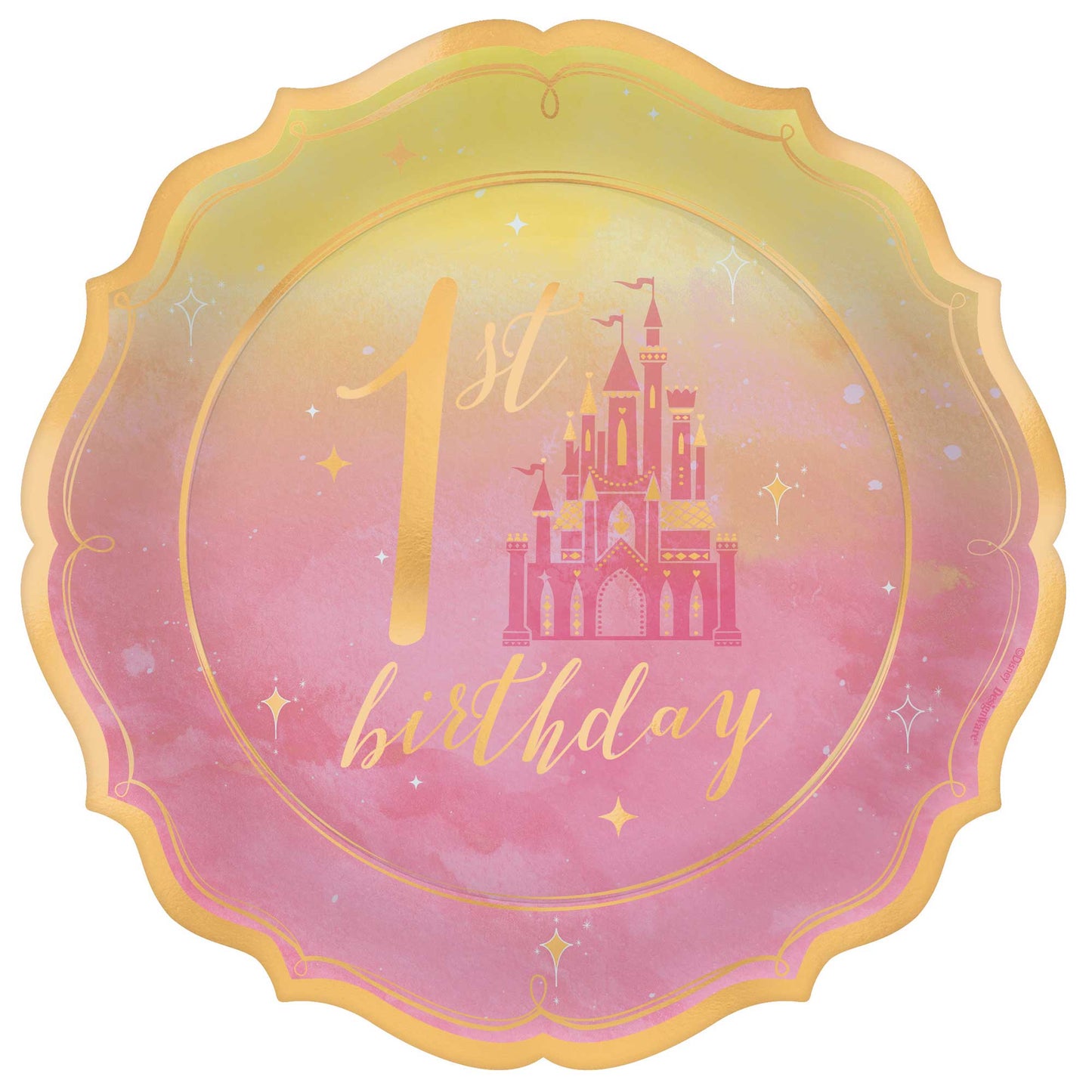 Disney Princess Once Upon A Time 1st Birthday 17cm Metallic Shaped Paper Plates