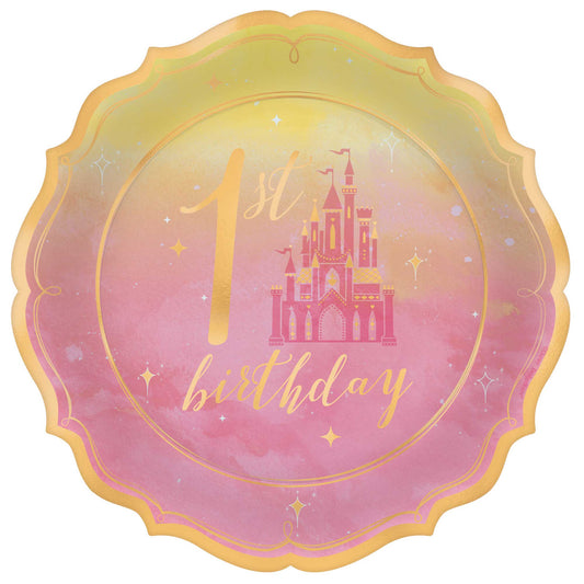 Disney Princess Once Upon A Time 1st Birthday 17cm Metallic Shaped Paper Plates