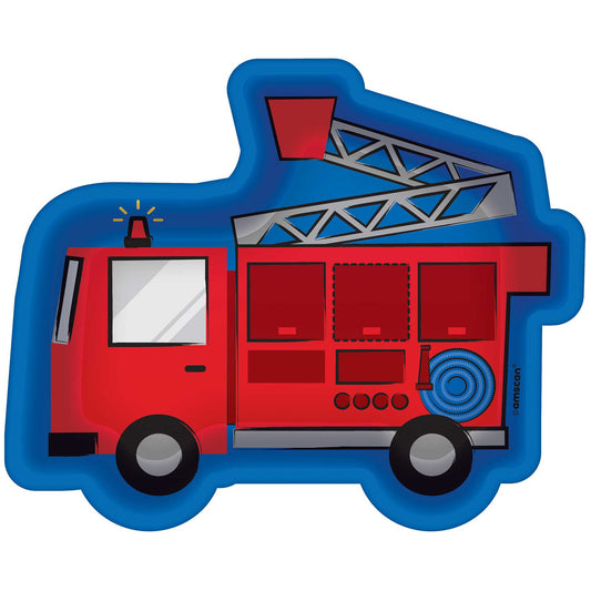 First Responders Fire Truck Shaped Paper Plates 18cm x 22cm