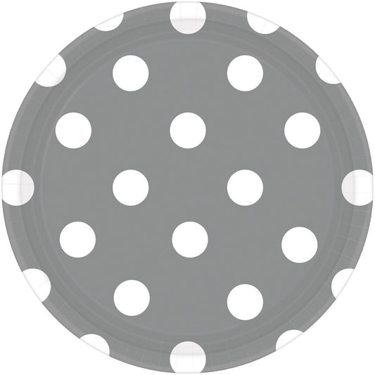Dots 23cm Round Paper Plates Silver