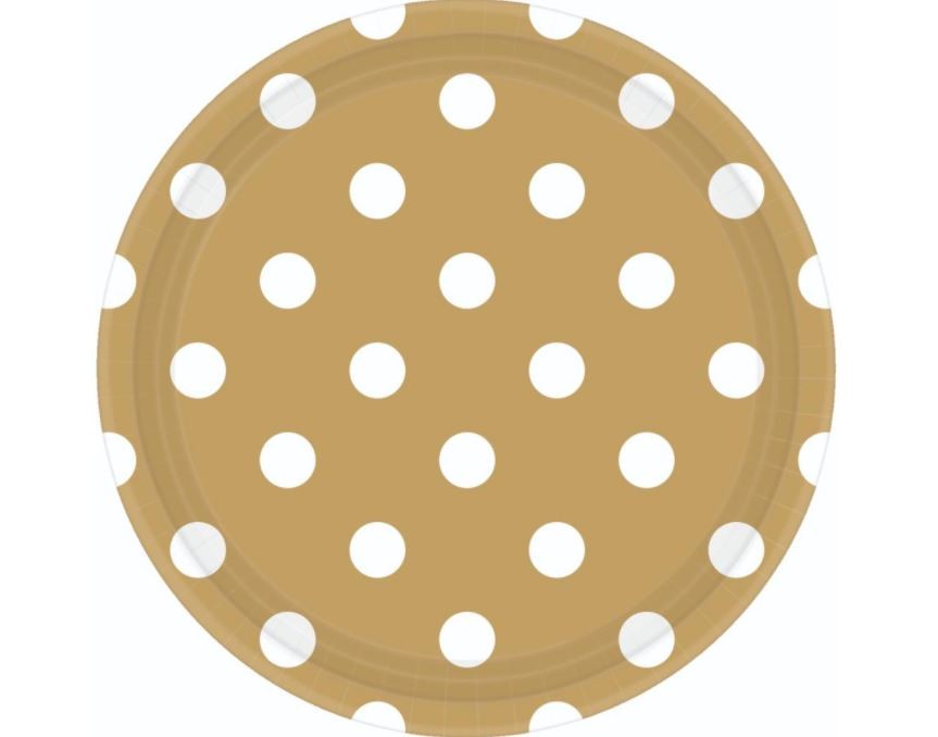 Dots 23cm Round Paper Plates Gold