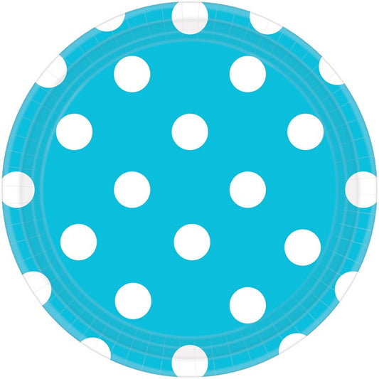 Dots 23cm Round Paper Plates Caribbean Blue