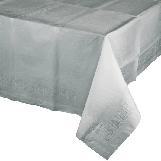 Shimmering Silver Tablecover Tissue & Plastic Back 137cm x 274cm