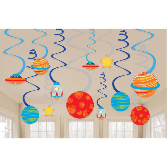 Blast Off Birthday Spiral Swirls Hanging Decorations