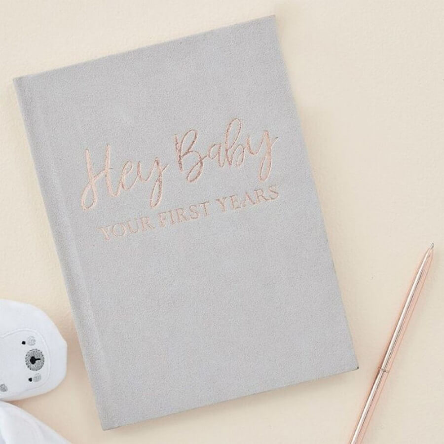 Baby in Bloom Guest Book Grey Suede My Baby Journal Foiled