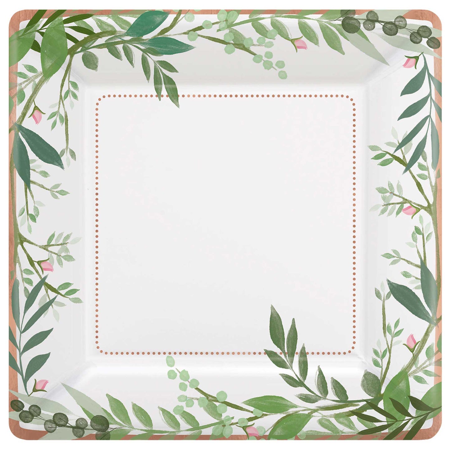 Love and Leaves 25cm Square Metallic Paper Plates