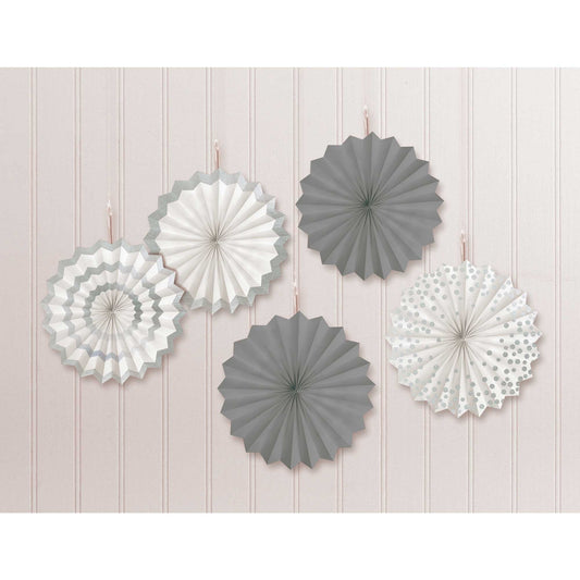 Mini Paper Fans Silver Hot Stamped Hanging Decorations