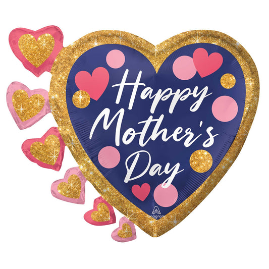 SuperShape XL Happy Mother's Day Navy, Pink & Glitter Dots P35