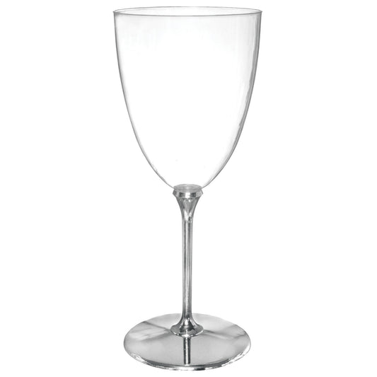 Premium Wine Glasses Clear Plastic with Silver Stem