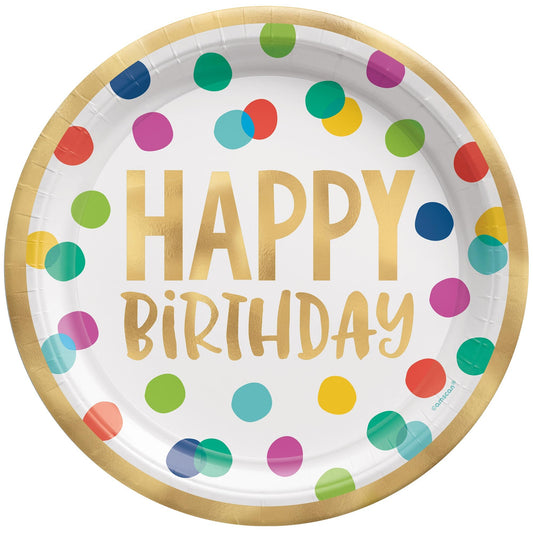 Happy Dots Happy Birthday 26cm Paper Plates Hot Stamped