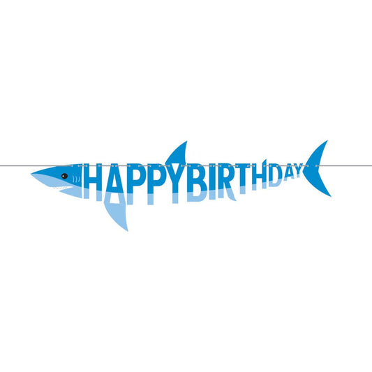 Shark Party Shaped Ribbon Banner Happy Birthday 33cm x 1.39m