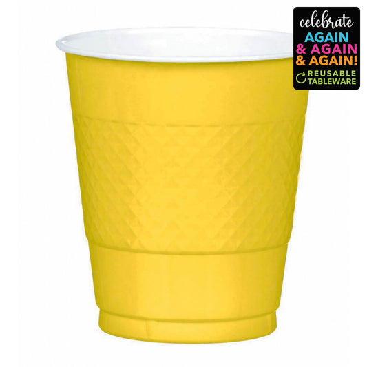 Premium Plastic Cups 355ml 20 Pack - Yellow Sunshine