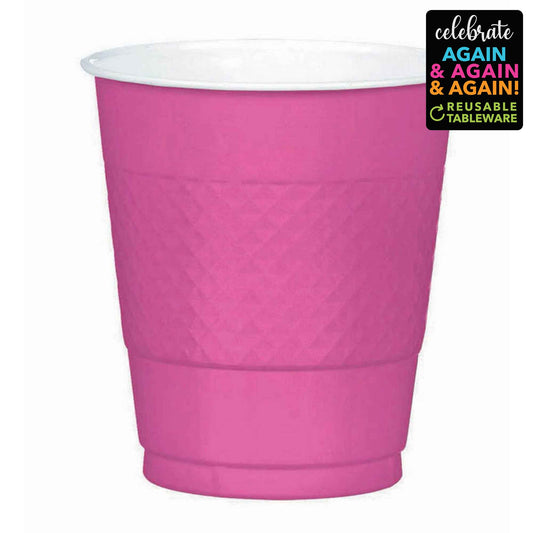 Premium Plastic Cups 355ml 20 Pack - Bright Pink
