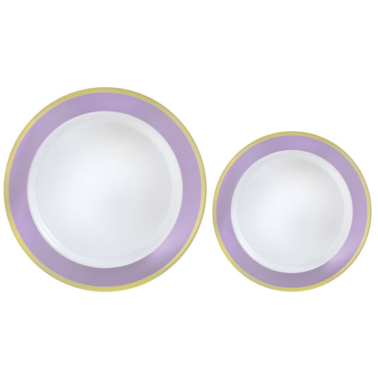 Premium Plastic Plates Hot Stamped with Lavender Border