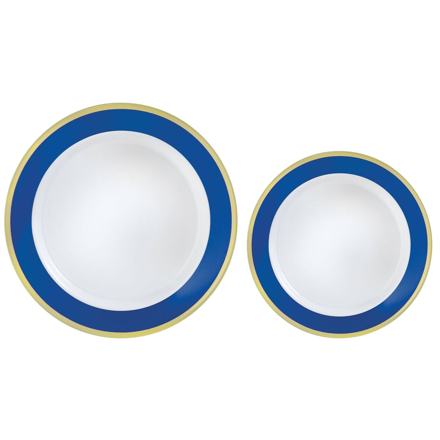 Premium Plastic Plates Hot Stamped with Bright Royal Blue Border