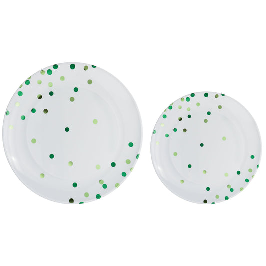 Premium Plastic Plates Hot Stamped with Festive Green Dots