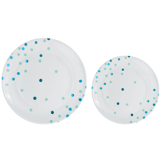 Premium Plastic Plates Hot Stamped with Caribbean Blue Dots