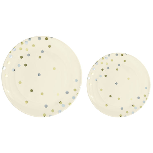Premium Plastic Plates Hot Stamped Vanilla Creme with Dots