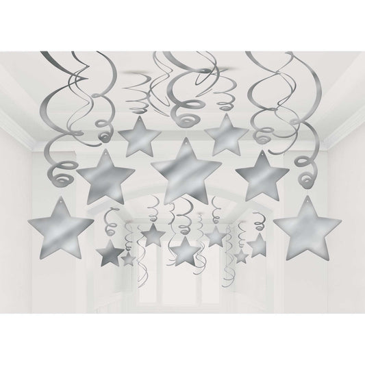 Shooting Stars Foil Mega Value Pack Swirl Decorations - Silver