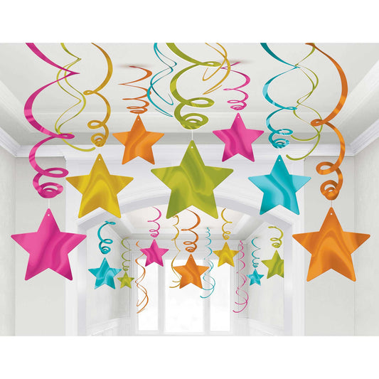 Shooting Stars Foil Mega Value Pack Swirl Decorations - Multi-Coloured
