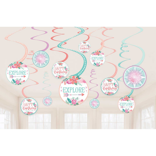 Free Spirit Happy Birthday Spiral Decorations Value Pack