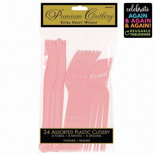 Premium Cutlery Set 24 Pack New Pink - Extra Heavy Weight