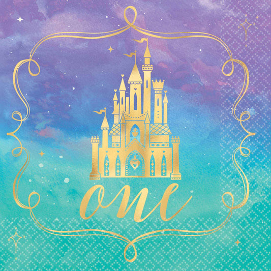 Disney Princess Once Upon A Time 1st Birthday Beverage Napkins Hot Stamped