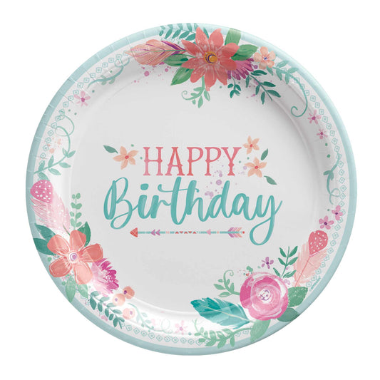 Free Spirit Happy Birthday 23cm Round Paper Plates