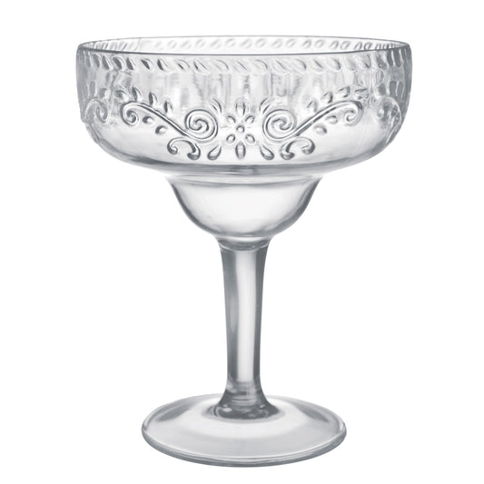 Boho Vibes Clear Floral Margarita Glass Debossed Finish