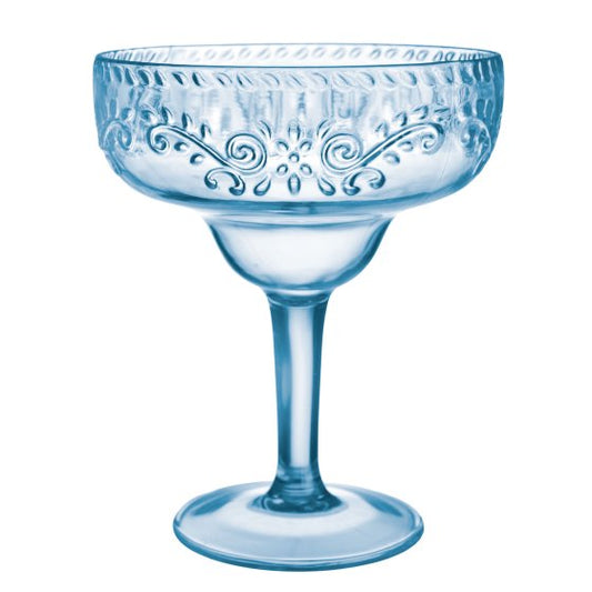 Boho Vibes Blue Floral Margarita Glass Debossed Finish