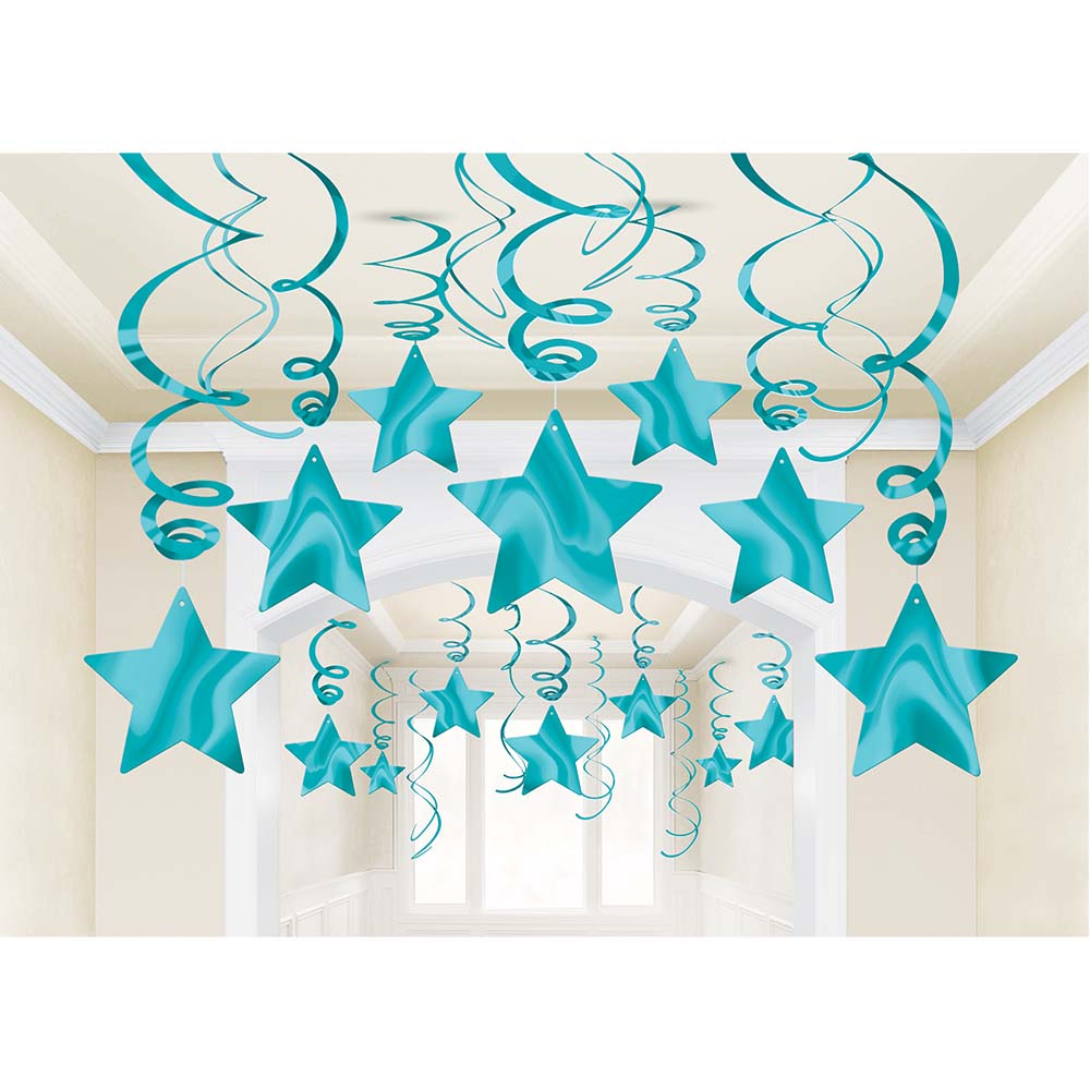 Shooting Stars Foil Mega Value Pack Swirl Decorations - Caribbean Blue