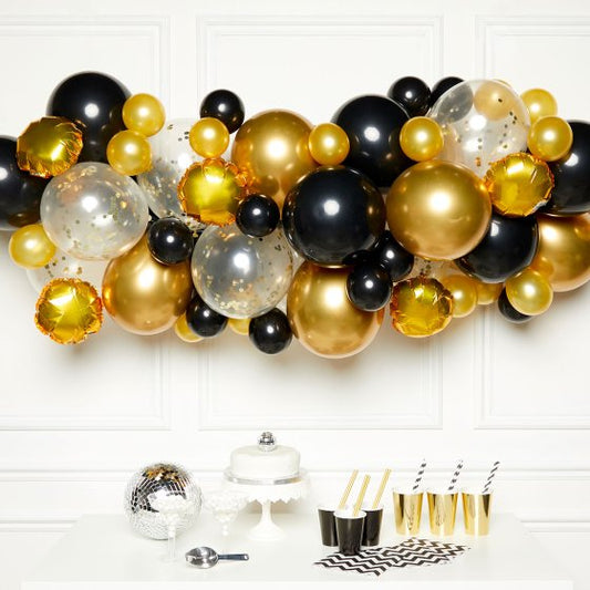 Balloon Garland Kit Black, Gold & Silver with 66 Balloons