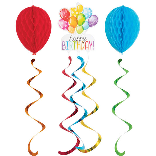 Balloon Bash Birthday Hanging Honeycomb Balloons & Cutout Decorations