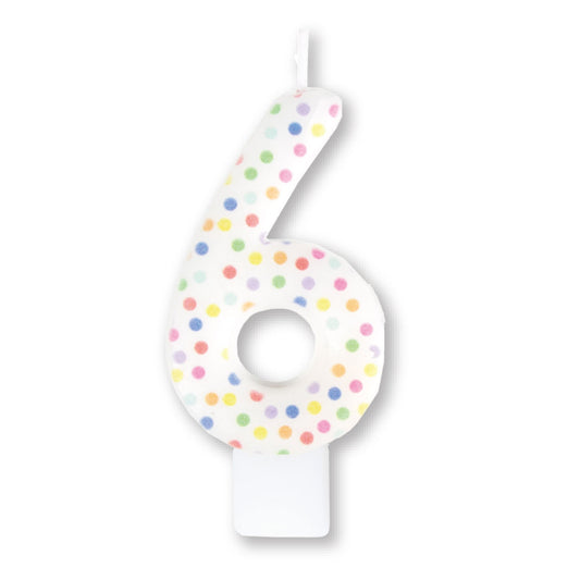 Candle Numeral Moulded Rainbow Dots #6