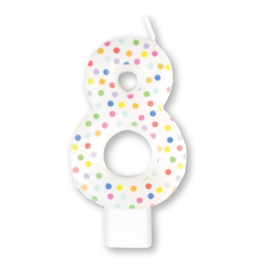 Candle Numeral Moulded Rainbow Dots #8