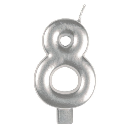 Candle Numeral Moulded Silver #8