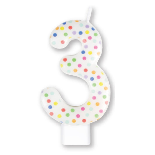 Candle Numeral Moulded Rainbow Dots #3
