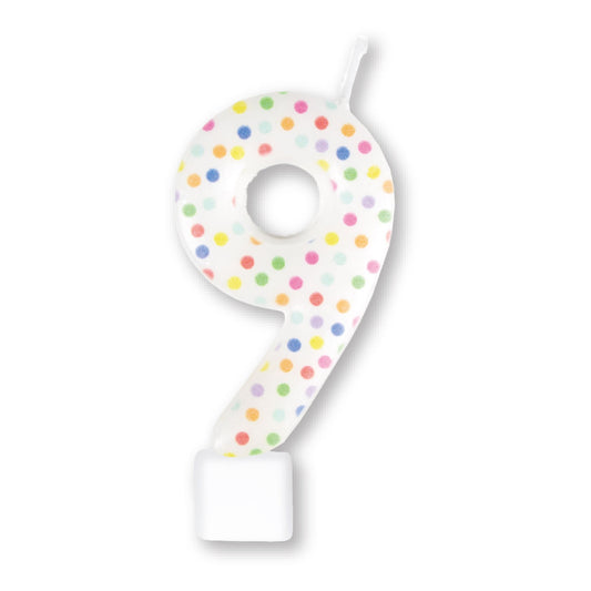 Candle Numeral Moulded Rainbow Dots #9