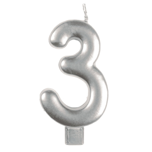 Candle Numeral Moulded Silver #3