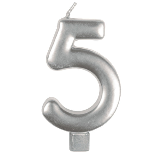 Candle Numeral Moulded Silver #5