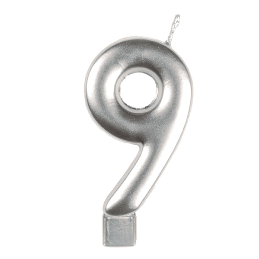 Candle Numeral Moulded Silver #9