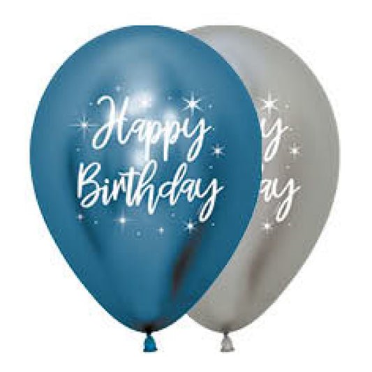 Sempertex 30cm Happy Birthday Metallic Reflex Blue & Silver Latex Balloons, 12PK