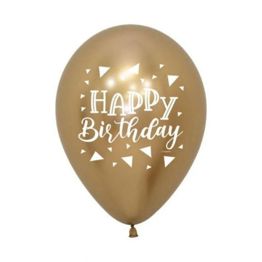 Sempertex 30cm Happy Birthday Triangles Metallic Reflex Gold Latex Balloons, 12PK