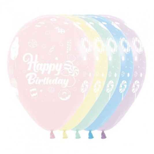 Sempertex 30cm Happy Birthday Sweet Pastel Matte Assorted Latex Balloons, 12PK