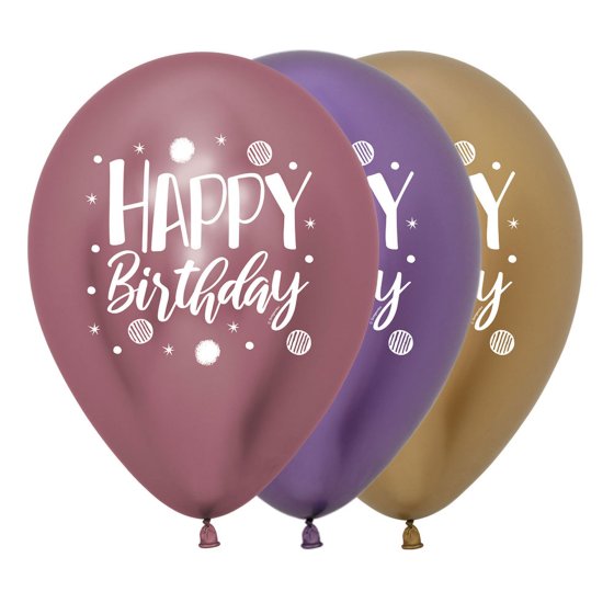 Sempertex 30cm Happy Birthday Sparkles Party Metallic Reflex Assorted Latex Balloons, 12PK